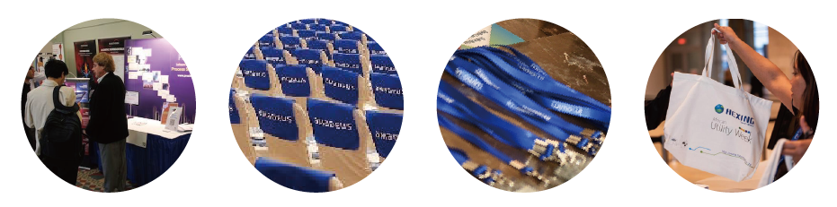 Exhibition, branded seating, delegate lanyards and delegate bags from the summit experience